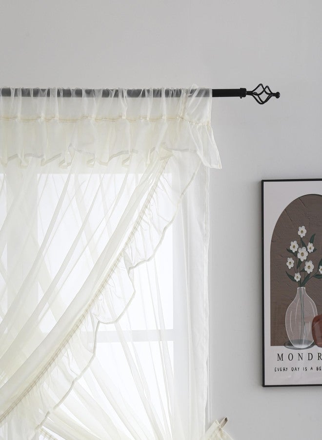 Seibeh Tex Shabby Chic Double Layer Sheer Ruffled Priscilla Rod Pocket Window Curtain Panel with Tiebacks Beige，100" W x 84" L - Image 2